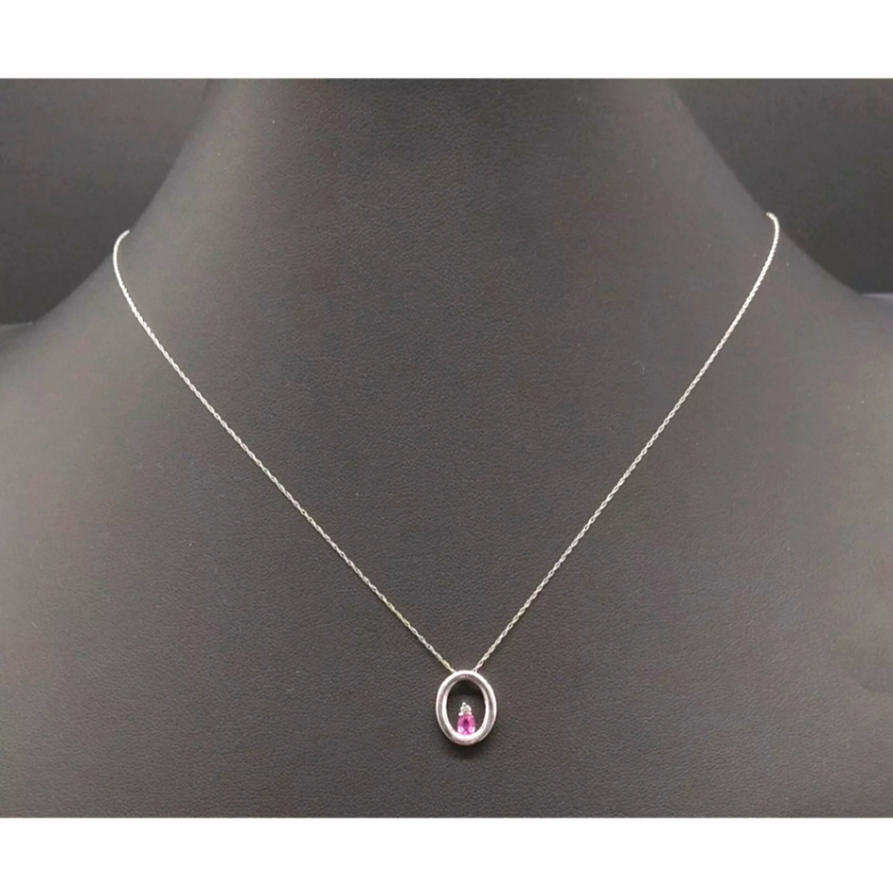 Stuller 14K White Gold Pink Tourmaline & Diamond Hollowed Oval Pendent Necklace
